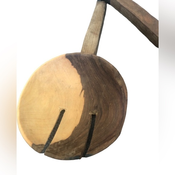 VTG Primitive Set 2 Tone Wood Salad Server Fork Scoop Spoon 13.5” Decorative - Picture 3 of 6